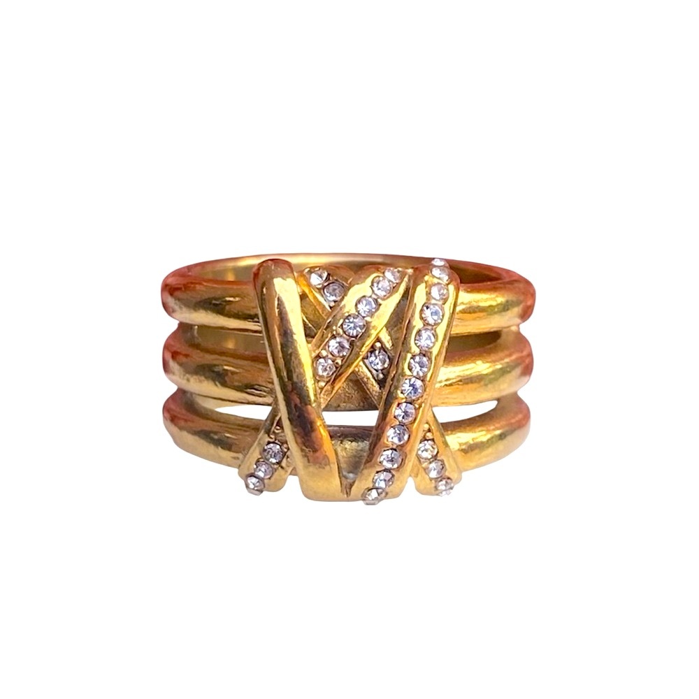 Stainless Steel/18K Gold Clad Non-Tarnish Wide Band Love Heart Statement Ring